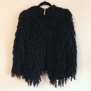 Free People Faithful Shaggy Jacket Black Size S